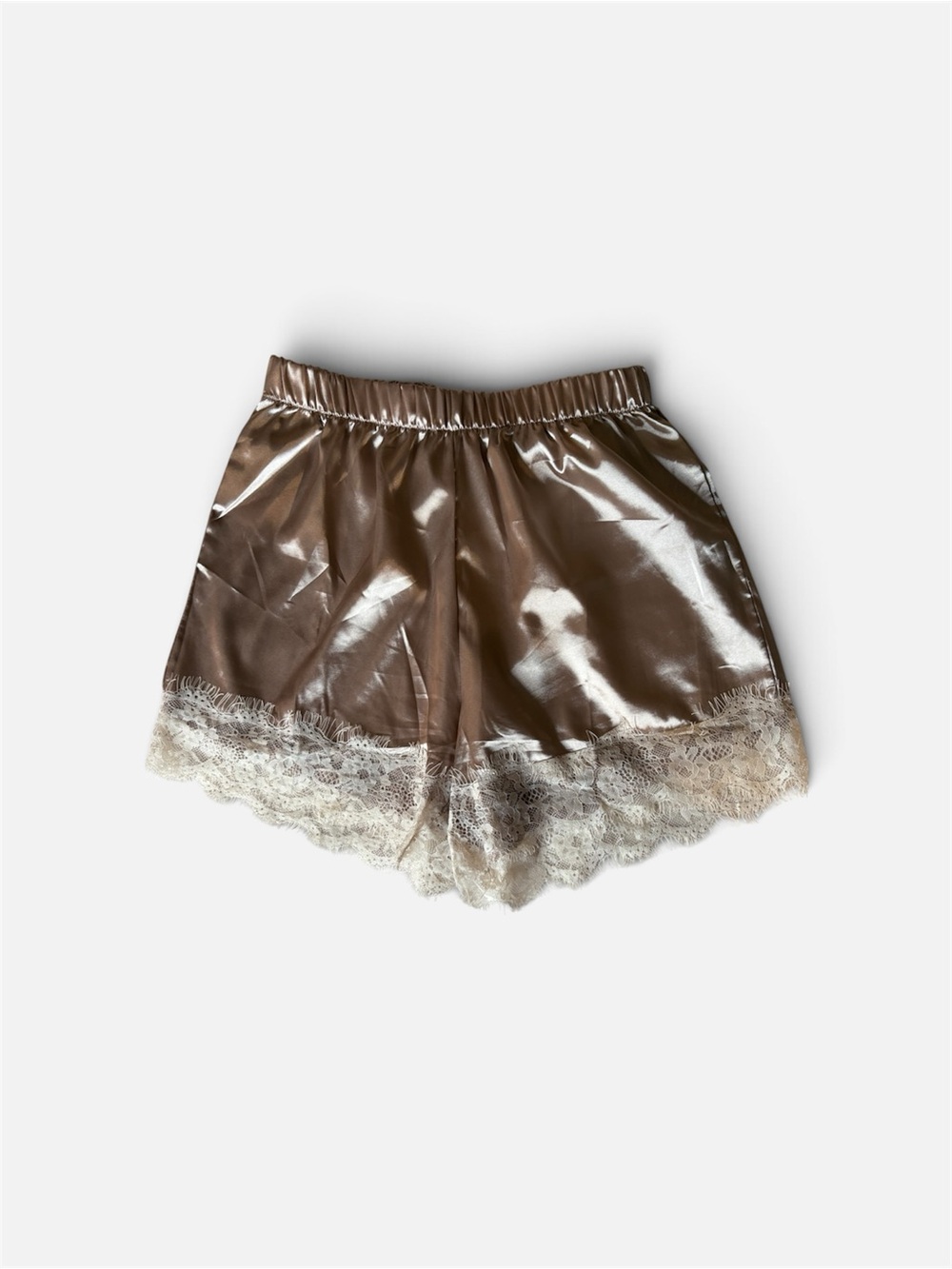Dusty Blush Pink Satin Lace-Trim Shorts – Size